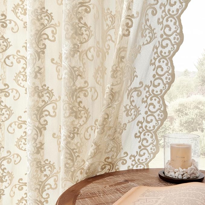 FOLKSIDE Beige Lace Curtains by FOLKSIDEHomeDecoration