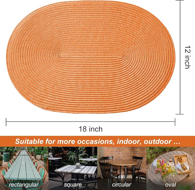 AHHFSMEI Placemats Set of 6 for Dining Table Washable Woven Non-Slip 18x12 - Image 2