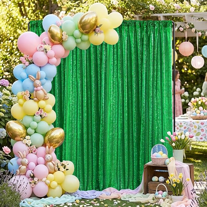 Green Sequin Backdrop Curtains-1 Panel 5FTx8FT Green Backdrop - Image 5
