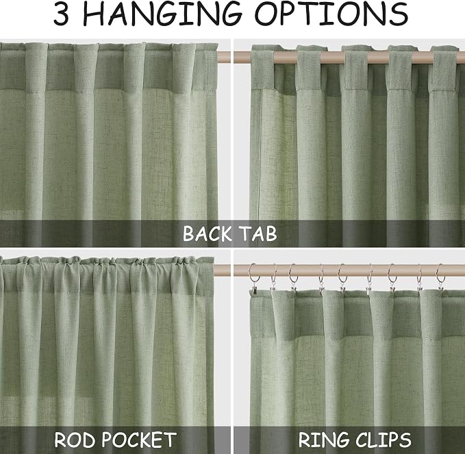 Nanspringt Light Sage Linen Semi Sheer Curtains 80 Inch Length - Image 2