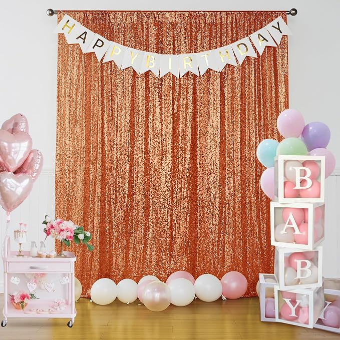 Sugargirl Orange Sequin Backdrop Curtain 2 Panels 2FTx8FT Glitter Orange - Image 7