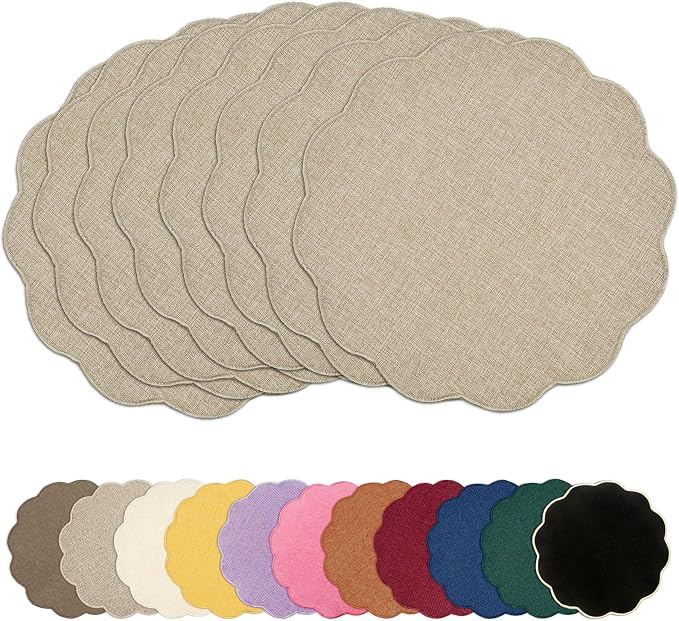 AHHFSMEI Round Faux Linen Placemats Set of 8 Heat Resistant Non-Slip Stain by AHHFSMEI