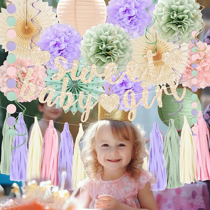 Sage Green and Blush Purple Baby Shower Decorations - Image 7