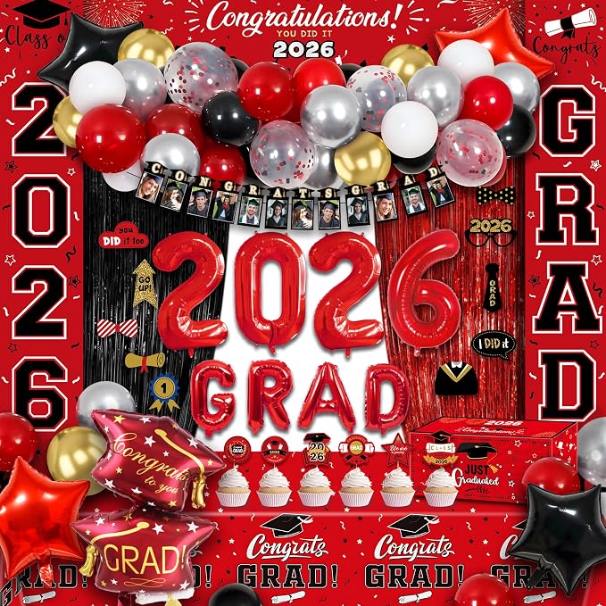 Party Spot！125 PCS Red and Black Graduation Party Decorations, 2026 Graduation by PartySpot%EF%BC%81