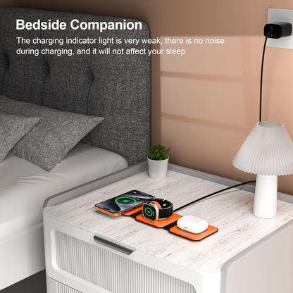 UCOMX 3 in 1 Charging Station for Multple Devices,Foldable 3 in 1 Wireless Charger for Travel,Nano Wireless Charging Station for iPhone16 15 14 13 12 Pro Max/Watch 10 9 8 7 6 5 4 3 Ultra/AirPod Pro