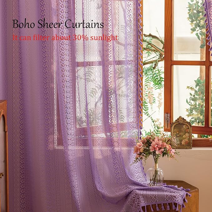 Sutuo Home Lavendar Sheer Boho Curtains 84 inches Long - Image 3