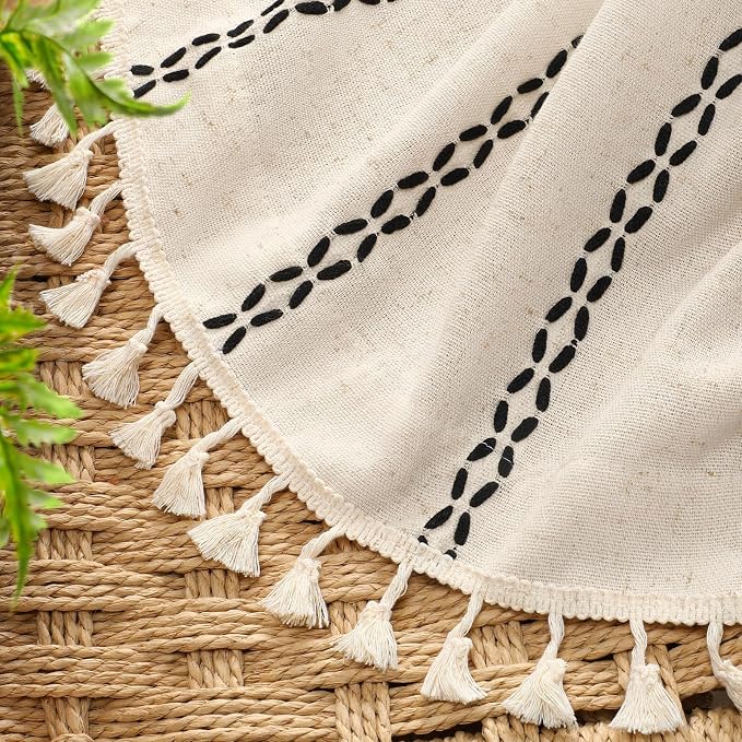 Beige 100% Boho Blackout Curtains 90 Inch 2 Panels - Image 3