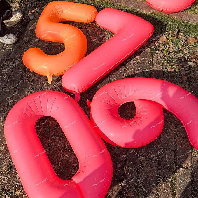 40 IN Fluorescent Red Number 6 Balloon Neon Red digital 6 Foil Balloon | - Image 4