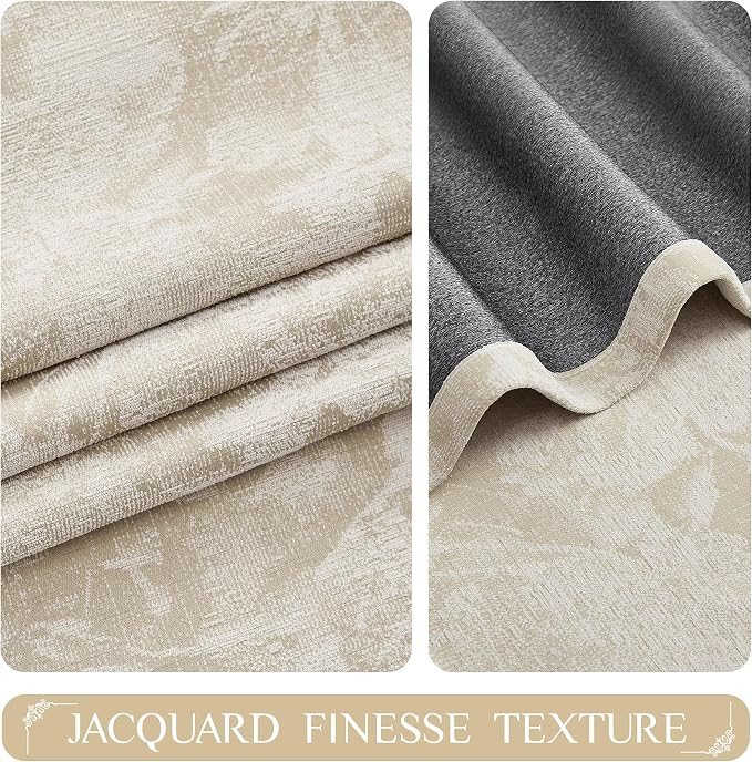Beauoop Beige Floral Jacquard Blackout Curtains - Image 2
