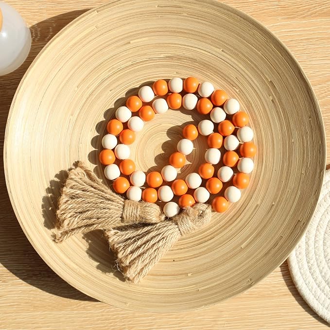 Meplait Wood Bead Garland, 39in Decorative Tassels Garland, Rustic Farmhouse - Image 4