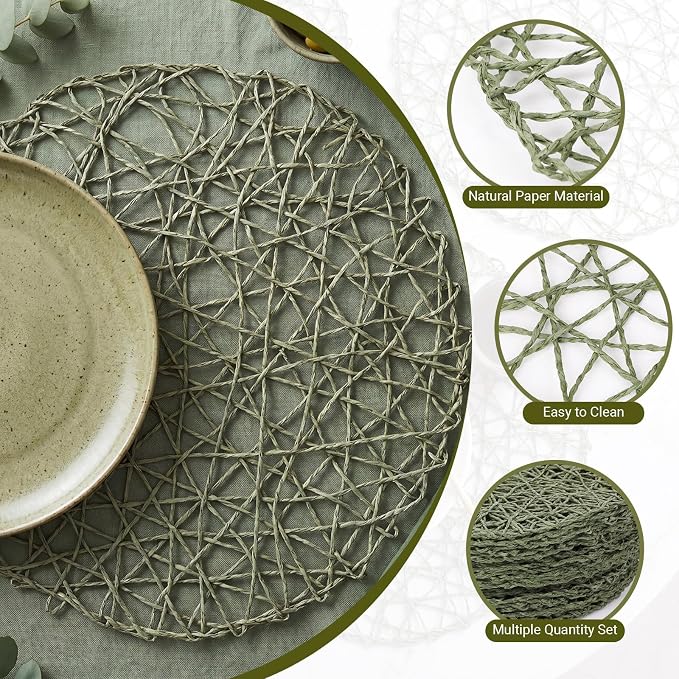 Paper Braided Round Placemats Set of 36 Natural Boho Table Mats Rattan Woven - Image 3