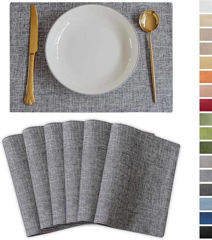 Demetex Cloth Placemats Set of 6 Table Mats Gray Linen Place Mats by DEMETEX
