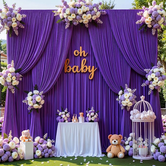 20ft x 10ft Wrinkle Free Purple Backdrop Curtains - Image 5