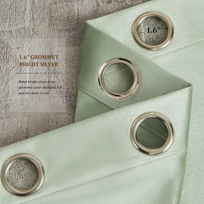 BULBUL Velvet Sage Green Blackout Curtains 90 inch Long - Image 3