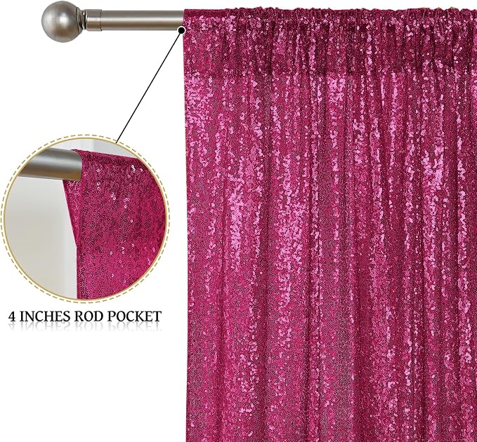 Sugargirl Fuchsia Sequin Backdrop Curtain 4FTx8FT Glitter Fuchsia Background - Image 4