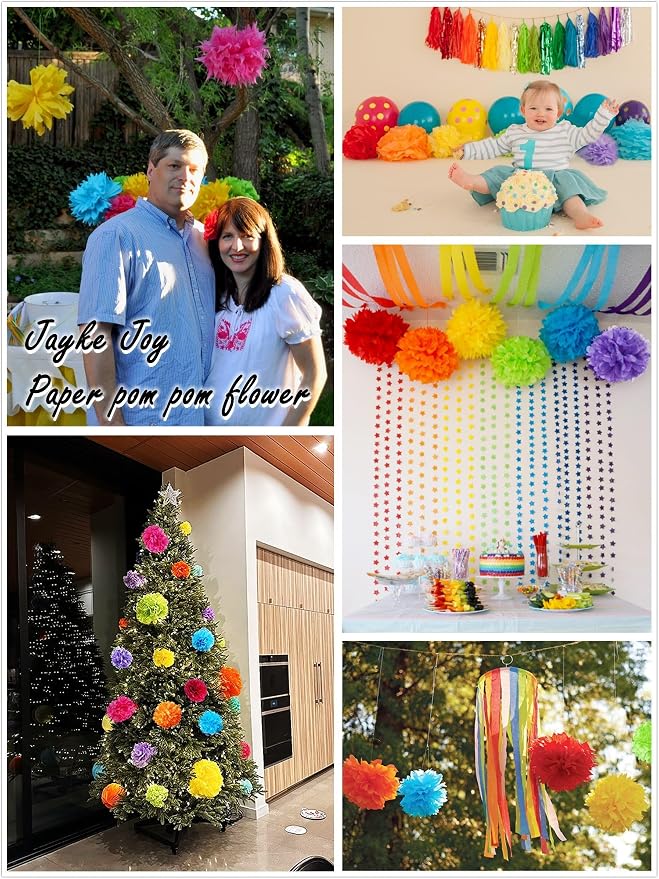 20pcs Colorful Paper Pom Poms Set - Image 3