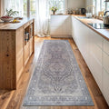 Bloom Rugs Washable Non-Slip 10 ft Runner - Blue/Steel Gray/Beige Traditional Medallion Runner for Entryway, Hallway, Bathroom, and Kitchen - Exact Size: 2.5' x 10'