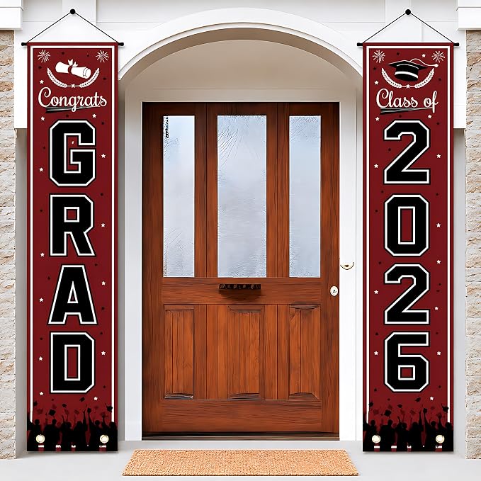 OHOME Graduation Decorations 2026 2027- Maroon Congrats Grad Porch Banner by OHOME