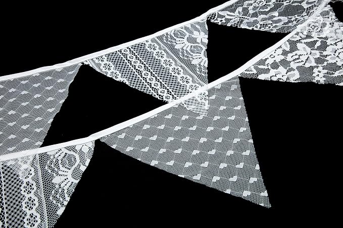 LOVENJOY White Floral Lace Pennant Banner, Fabric Triangle Lace Bunting Flag - Image 6