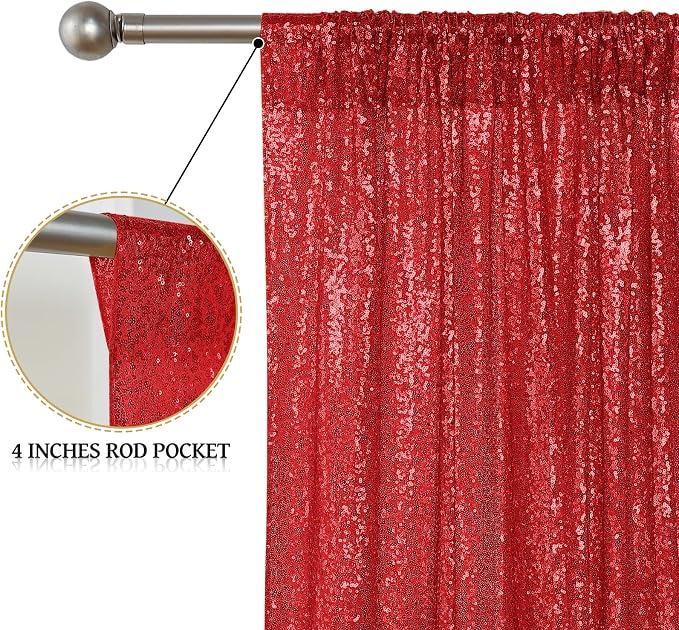 Sugargirl Red Sequin Backdrop Curtain 4 Panels 2FTx8FT Glitter Red Background - Image 5