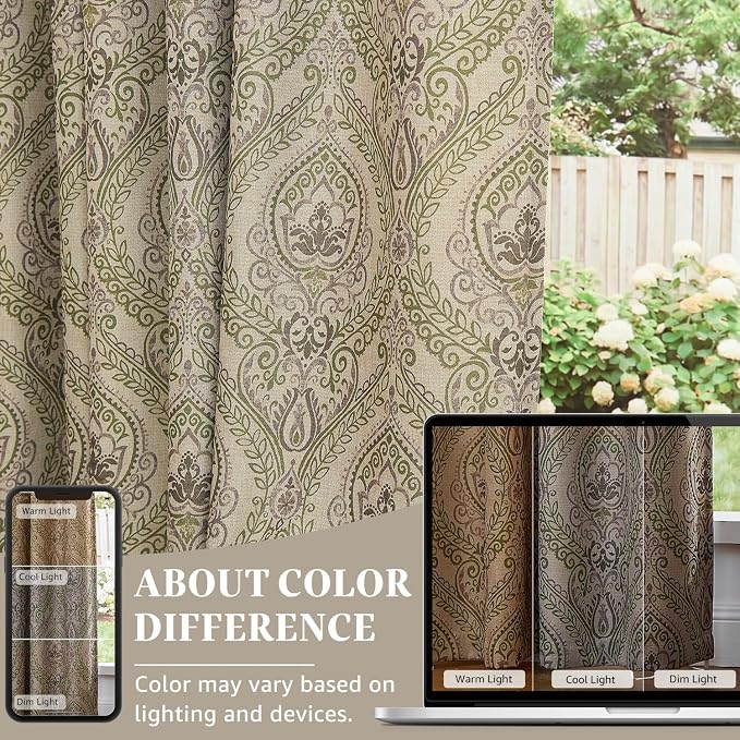 jinchan Sage Green Damask Curtains 72 Inch Room Darkening Grommet 2 Panels | - Image 5
