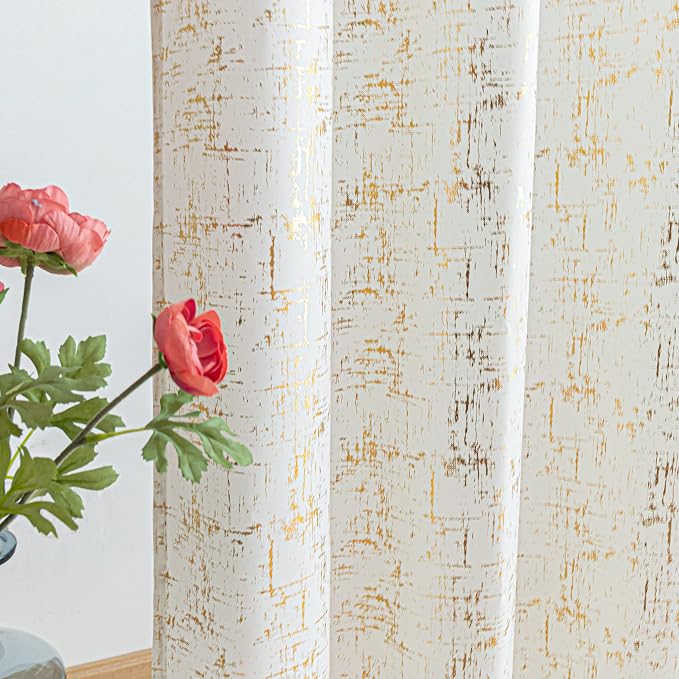 Taisier Home Gold Foil Print Linen Textured Curtains Geometric Dots Pattern - Image 2