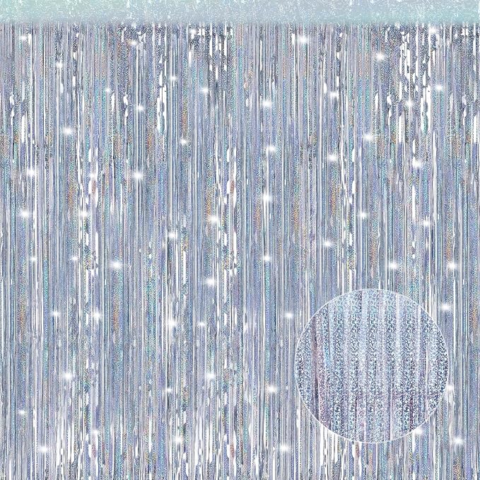 3 Pack 3.3 x 9.9 ft Holographic Silver Tinsel Streamers Party Decorations | by Crosize
