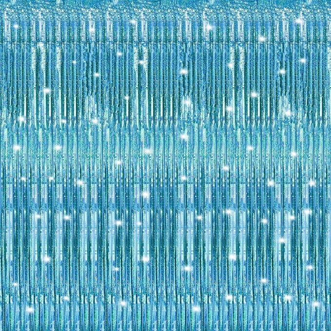 Crosize 8 Pack Laser Blue Party Streamers Backdrop, 3.3 x 9.9 ft | Tinsel Foil by Crosize