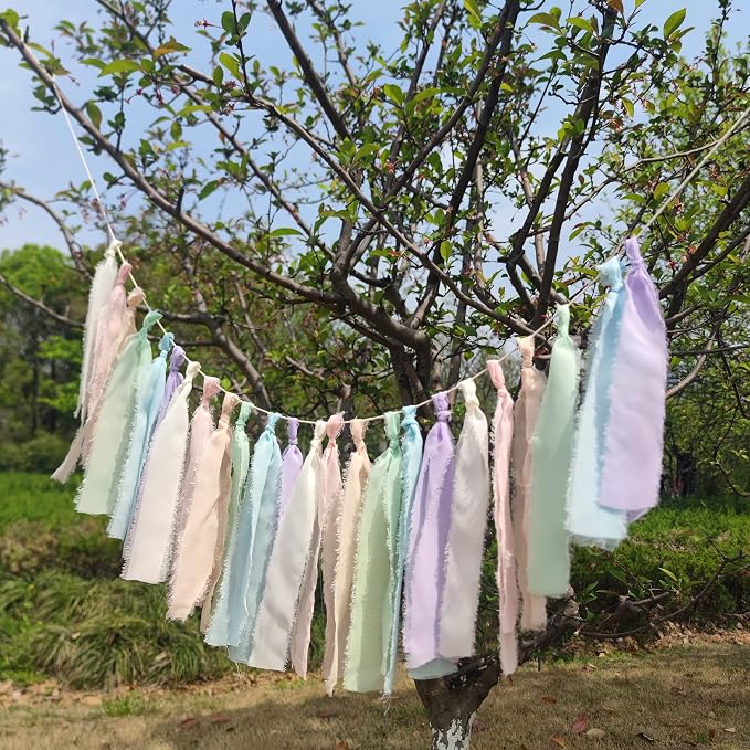 Pastel Chiffon Tassel Garland Wall Hanging Decor - Image 3