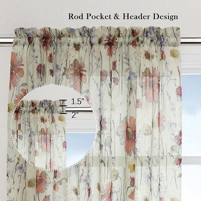 Crushed Sheer Curtains 63 Inches Length 2 Panels Set, Sheer Floral Curtians - Image 5