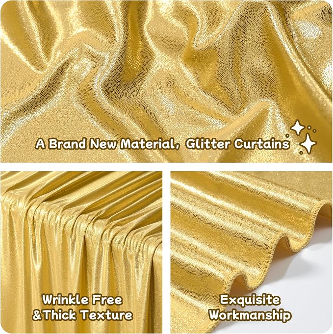 20x10ft Thick Gold Glitter Backdrop Curtain Panels - Image 4