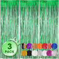 Voircoloria Green Foil Fringe Backdrop Curtains, 3 Pack | Tinsel Streamers by Voircoloria