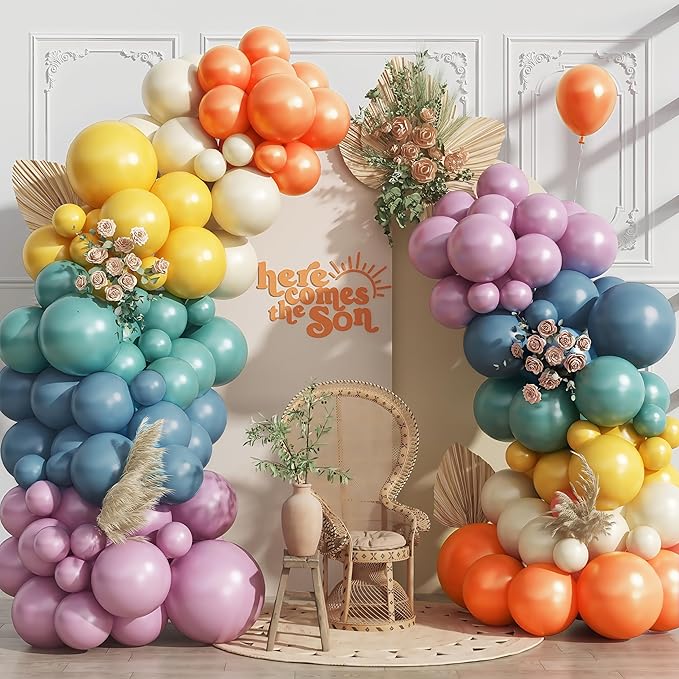144PCS Rainbow Balloon Arch Kit, Mustard Yellow Beige Balloons by Paeyeq