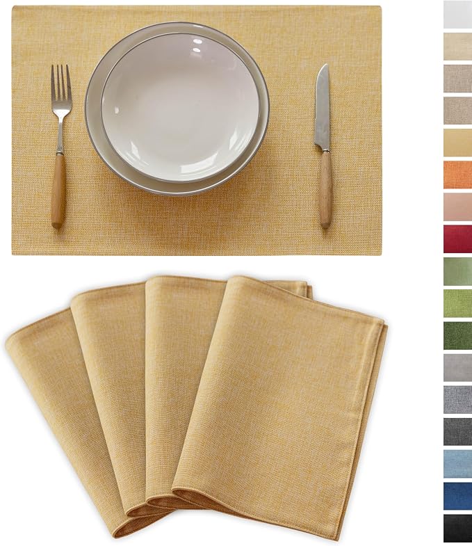 Demetex Yellow Placemats Set of 4 Fabric Table Place Mats by DEMETEX