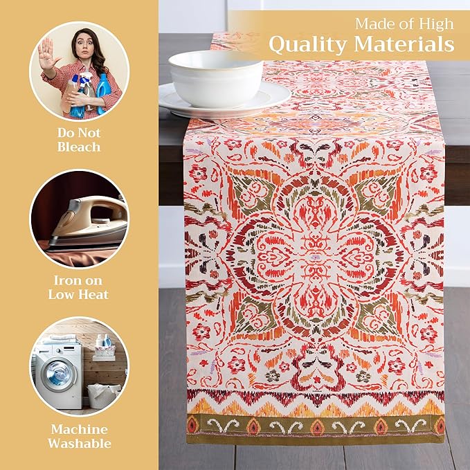 Maison d' Hermine Table Runner 100% Cotton Single Layer Table Runners 72 inches Long for Thanksgiving Christmas Decorations Home Kitchen Dining Party Wedding (Damask, 14.5" x 72")