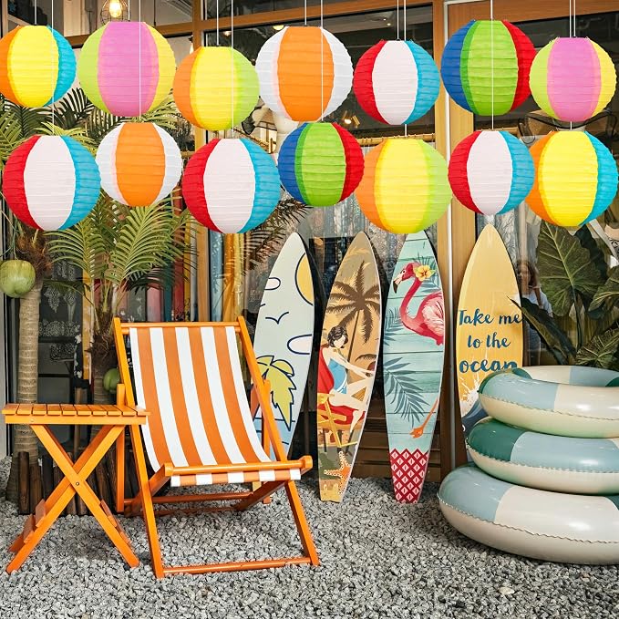 22PCS Beach Ball Paper Lanterns Bulk Pool Summer Luau Hawaiian Tropical Hanging - Image 4