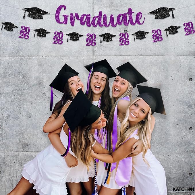 KatchOn Glitter Purple and Black Graduation Decorations 10 Feet | Pre- Strung - Image 5