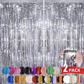 Silver Metallic Tinsel Foil Fringe Curtains, 2 Pack 3.3x8.3 Feet Party Streamer by NUWDHP