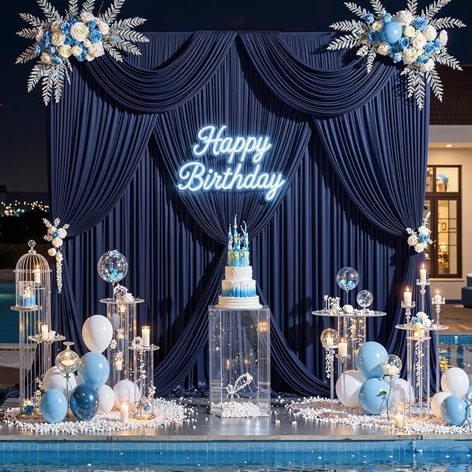 20 ft x 8 ft Navy Blue Backdrop Curtain Panels, 4 Panels 5 ft x 8 ft Wrinkle - Image 3