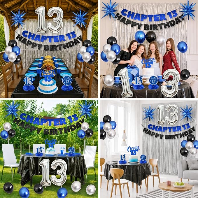 13th Birthday Decorations for Boys and Girls, Fringe Curtains, Tablecloth and - Image 4