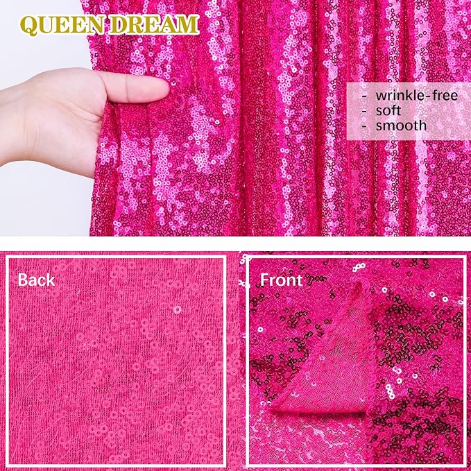Hot Pink Sequin Backdrop 2 Panels 2FTx8FT Photo Backdrop Curtains Glitter | - Image 4