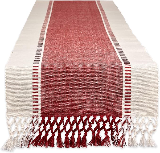 DII Dobby Stripe Table Runner, Barn Red & Cream Background | Woven Decorative by DII