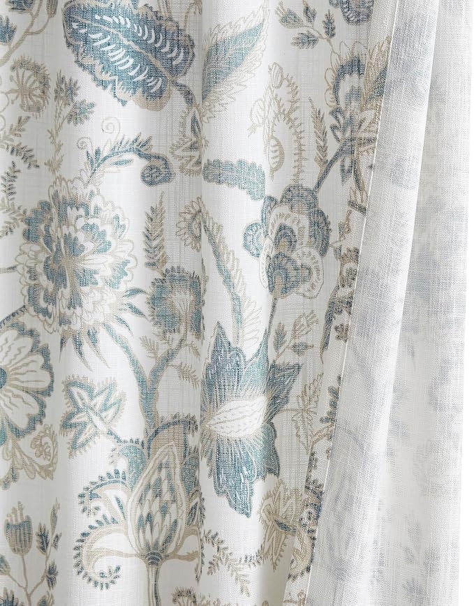 Kayne Studio Blue Grey Jacobean Floral Rod Pocket Semi Sheer Curtains 90" L | - Image 3
