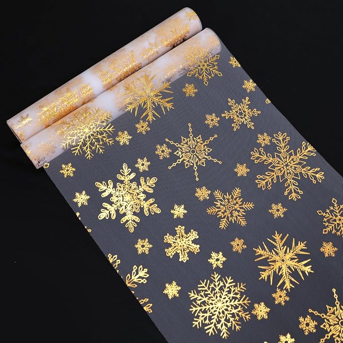 Snowkingdom 2PCS Gold Christmas Snowflake Glitter Table Runner 108 Inch | - Image 2