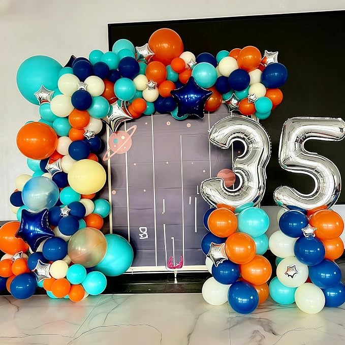 Blue Orange Balloons, 12 Inch Teal Navy Bule Balloons - Image 6