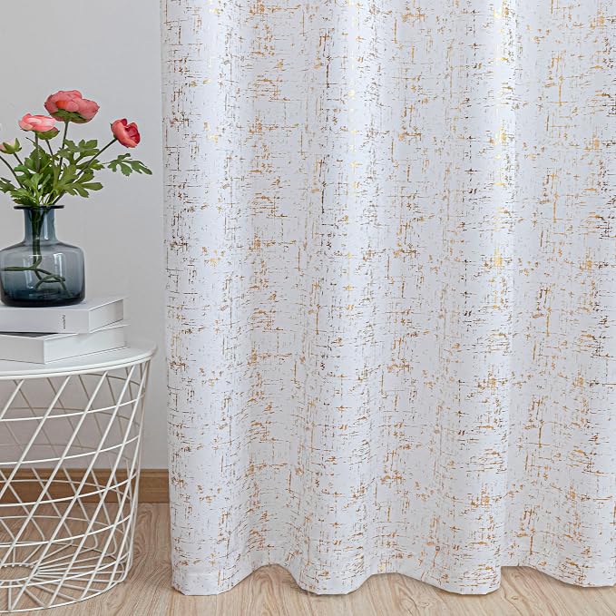Taisier Home Gold Foil Print Linen Textured Curtains Geometric Dots Pattern - Image 3