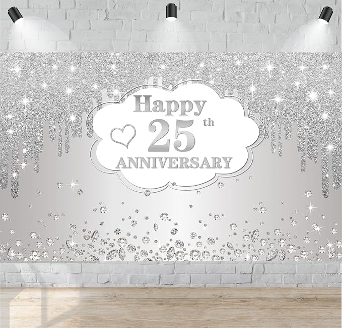 25th Wedding Anniversary Banner Decorations, 72.8x43.3 inches by ONANNA
