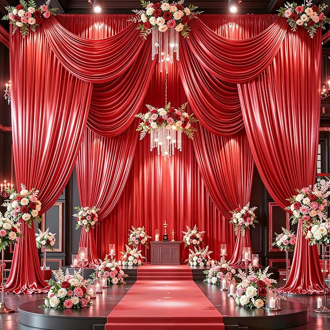 40x10ft Red Glitter Backdrop Curtain - Image 3