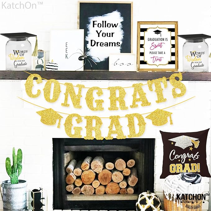 KatchOn Glitter Gold Congrats Grad Banner 2026, Graduation Decoration 2026 | No - Image 6
