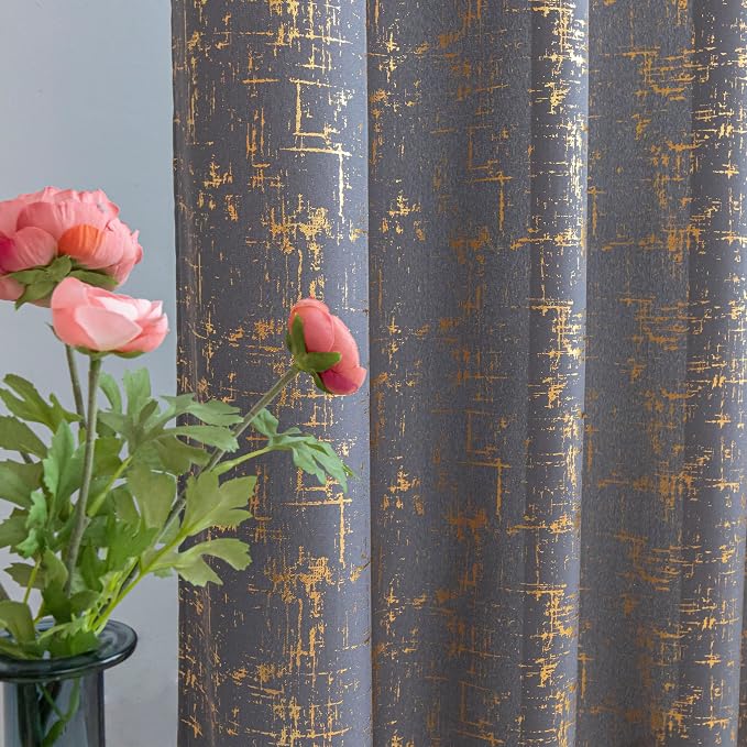 Taisier Home Gold Foil Print Linen Textured Curtains Geometric Dots Pattern - Image 2